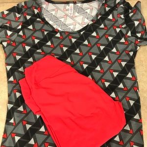 LulaRoe M Classic T and LulaRoe OS Red Leggings
